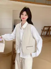 杏色 オシャレなスーツベストとカジュアルシャツ、スリムフィットのワイドパンツ【春秋用・女性用・セットアップ対応】