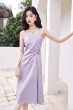 優雅な光沢のキャミソールワンピース【紫・中長丈・高級感】