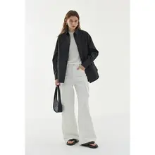 水洗コットンワークカジュアルデニムパンツ【女性用・シンプル・春夏向け・綿100%・ロングパンツ】