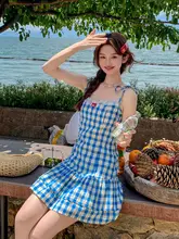 フラワープリントレース切替キャミソールミニドレス【爽やかなブルー・夏用・チェック柄】（セットアップ対応）
