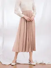 高腰プリーツスカート【春秋向け・ミディ丈・女性用・柔らかい落ち感】（セットアップ対応）
