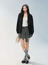 チェック柄のロングスカート【デザイン性・カジュアル・復古風】（セットアップ対応）