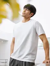 UOE メンズ丸首短袖Tシャツ【高級感あるシルキーコットン・多用途・夏用】