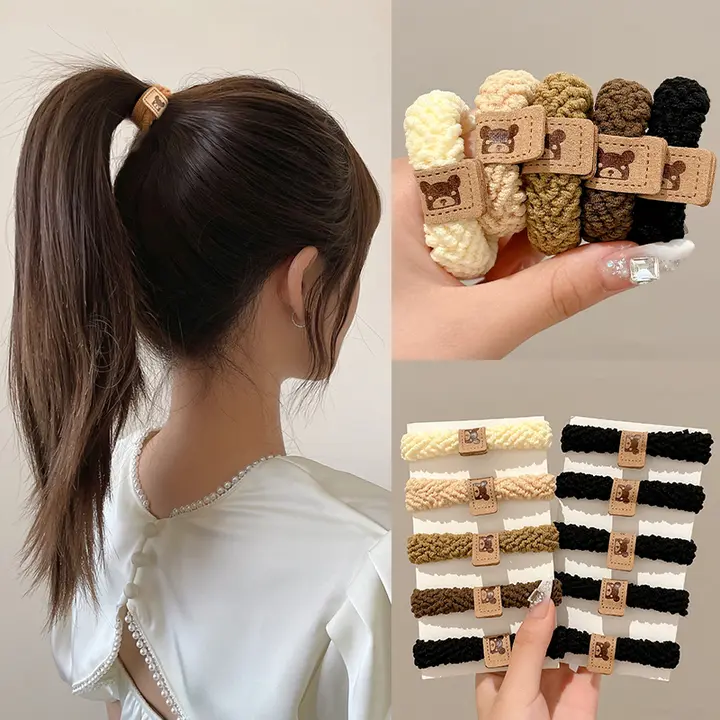 高級感のあるカラフルな高馬尾ヘアゴム【コーヒー色・耐久性あり・頭飾り】