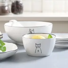 可愛い猫デザインの陶器製食器セット【飯碗・スープ碗・プレート・北欧スタイル】