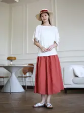 ZAN オリジナル 夏用 文芸風 Aライン 中長丈 麻 半身スカート【コーディネートしやすい・スリム効果】