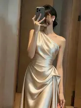 斜め肩デザインの高級感あるエレガントドレス【パーティー・会議用】