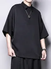 半袖ポロシャツ メンズ モード系 ドレープ デザイナーズ風 ドロップショルダー ビッグシルエット 大きいサイズ ブラック 夏