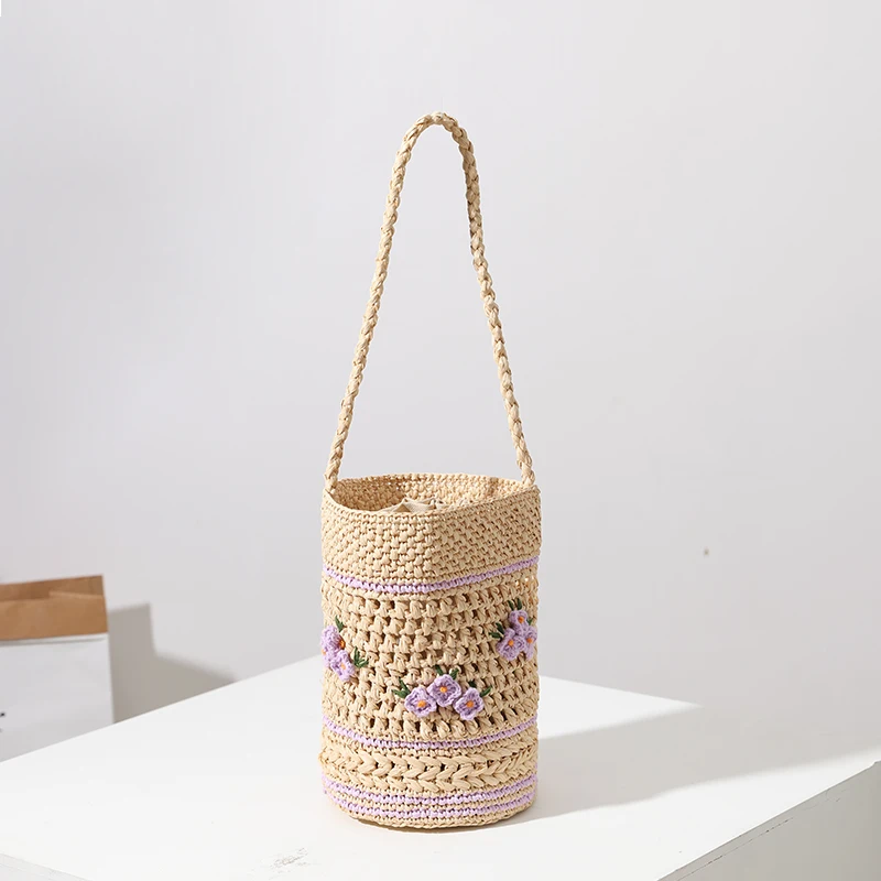 手作り編みバッグ【ラフィア素材・スイートオーキッドデザイン・DIYキット】：2月に制作するニッチ diy で人気の小物雑貨
