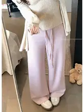 高腰のドローストリングパンツ【スタイル・淡黄色・夏用・ゆったりしたシルエット】（セットアップ対応）