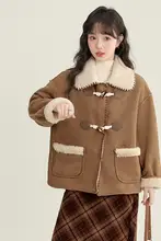 冬用レトロスタイルのスエード調ジャケット【厚手・保温性・翻領デザイン】