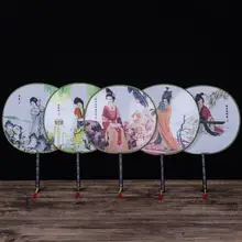 古典的な大丸型舞扇【牡丹デザイン・ダンス用・フェイクシルク】