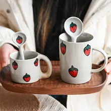 手作り 陶器のかわいいいちごマグカップ【家庭用・コーヒー用・食器セット】