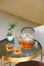 大容量の耐熱ガラス製ティーポット【電陶炉・おしゃれな提梁デザイン】（セットアップ対応）