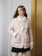 冬用 ダイヤモンドビーズ装飾のドールカラー ハートキルト ピンクのダウンジャケット