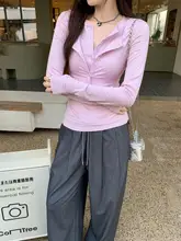 リボンデザインの長袖Tシャツ【ラサール天絲・白・女性用・スリムフィット】（セットアップ対応）