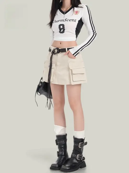 高腰デニムフレアスカート【杏色・女性用・Aライン・フィット感あり】