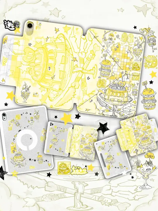 iPad用保護ケース【磁気吸着・夢幻暗黒星柄・スタンド機能付き】