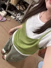 カラーコントラストデザインのキャミソール付きショートTシャツ【スリムフィット・カジュアルテイスト】（セットアップ対応）