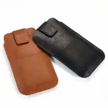 レザー製 ウエストポーチ【スマートフォン用・縦型・ベルト通し付き】