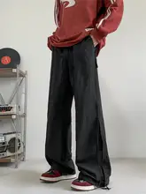 グレー速乾ワイドパンツ【メンズ・カジュアル・ドローストリング・ジッパーデザイン】