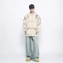ジップアップパーカー メンズ レディース ペア ユニークデザイン グラフィティ ヴィンテージ 裏起毛 アメリカン風 ルーズ 秋冬「Mz」