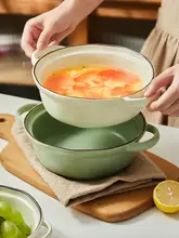 両耳ボウル 家庭用 大型 陶器 創造的 ラーメンボウル 高い美的 セラダボウル
