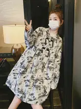 中式水墨画デザインのワンピース【パンダボタン・小柄向け・国風】