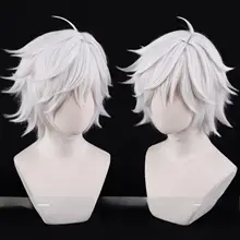 白色の反り短髪コスプレウィッグ【リアルスカルプ・スタイリング簡単】