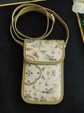 伝統的な刺繍デザインの真 silk携帯電話ポーチ【夏用・ハンドバッグ・ショルダーストラップ付き】