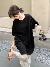黒のTシャツワンピースとシースルーのスカート【夏の重ね着スタイル・女性用】（セットアップ対応）