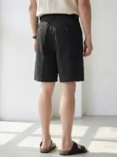 ハーフパンツ メンズ 無地 斜め織り 立体裁断 ストレート 部分ゴムウエスト アジャスター付き「LUUD」