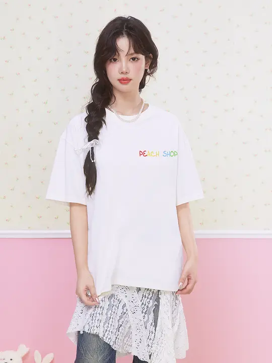 カラフルグラデーションデザインのコットン短袖ティーシャツ【女性用・シンプル・夏用】