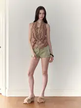 レトロデザインのレース切り替えハーフパンツ【女性用・スタイル・フィット感あり】