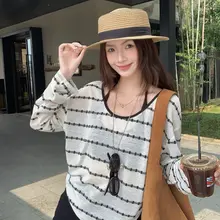 ストライプのUVカットカーディガン【女性用・夏用・薄手・ルーズフィット・ノースリーブ・長袖】（セットアップ対応）