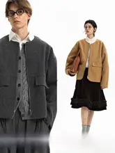 680GウールフリースUnvesno(UN) シンプルカジュアルラウンドネックジッパーコート