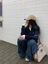 学院風ポロ襟ツイストニットトップス【女性用・長袖・フィットデザイン】