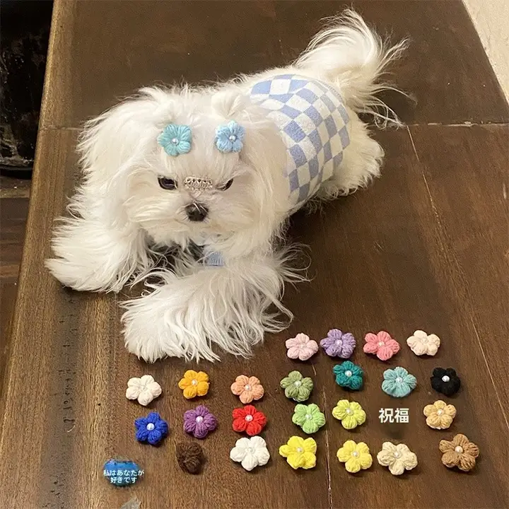 手作りミニペット用バレッタ【リボン装飾・猫用・ヨークシャーテリア・マルチーズ・ビションフリーゼ対応】