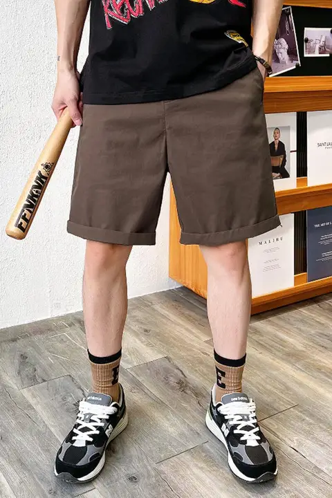 落ち着いたダークブラウンの高級コーマ綿ウォッシュ仕上げメンズカジュアルショートパンツ【夏用・薄手・ストレート・5分丈】