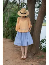 オレンジの香りの夏を感じる！天絲とリネンのバットウィング袖のゆったりトップス