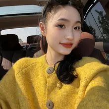 ヴィンテージ風イエローラブリーカーディガン【女性用・ルーズフィット・春秋用】