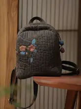 ハイビス刺繍デザインの手作りシルクリュック【ヴィンテージスタイル】