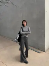 シンプルなデザインのウールパンツ【冬用・加绒・高級感・フィット感・フレア】