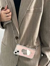 スマホケース 鏡付き チェーンストラップ 斜め掛け 手提げ 耐衝撃 ピンク おしゃれ ガーリー iPhone 18 17 16 14 13 Pro Max 対応
