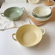 高級感ある陶器製ダブルハンドボウル【スープ・サラダ・麺用・家庭用食器】