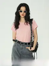 レトロデザインのショート丈Tシャツ【女性用・クルーネック・フィットスタイル・夏用】
