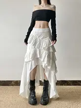 gagaopt シンプルなホワイトフリルハイウエストスカート【不規則Aライン・秋用】