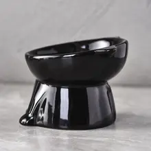 黒い猫用陶器食器【高脚・斜口・防打翻設計・ペット用】