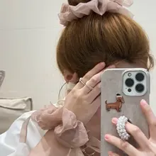 極上の柔らかさのバレエ風リボン付きヘアゴム【高いポニーテール・大きなバン用】