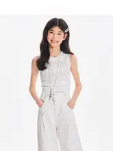 女児用 海洋風レース刺繍ノースリーブトップス【通気性・夏用】（セットアップ対応）